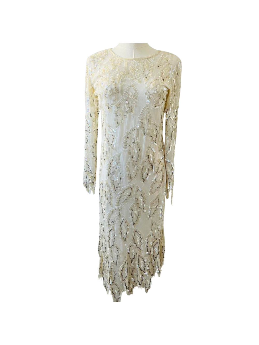 Vintage 80s Lillie Rubin Silk Sequin 1920s Style Evening Designer Dress Size M